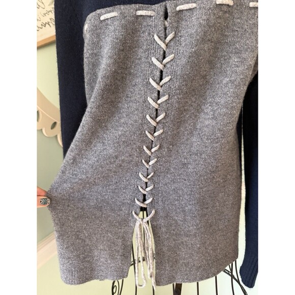 Kinross Cashmere Sweater Small  Turtleneck Gray Blue Tie Back Super Soft EUC - Picture 5 of 6